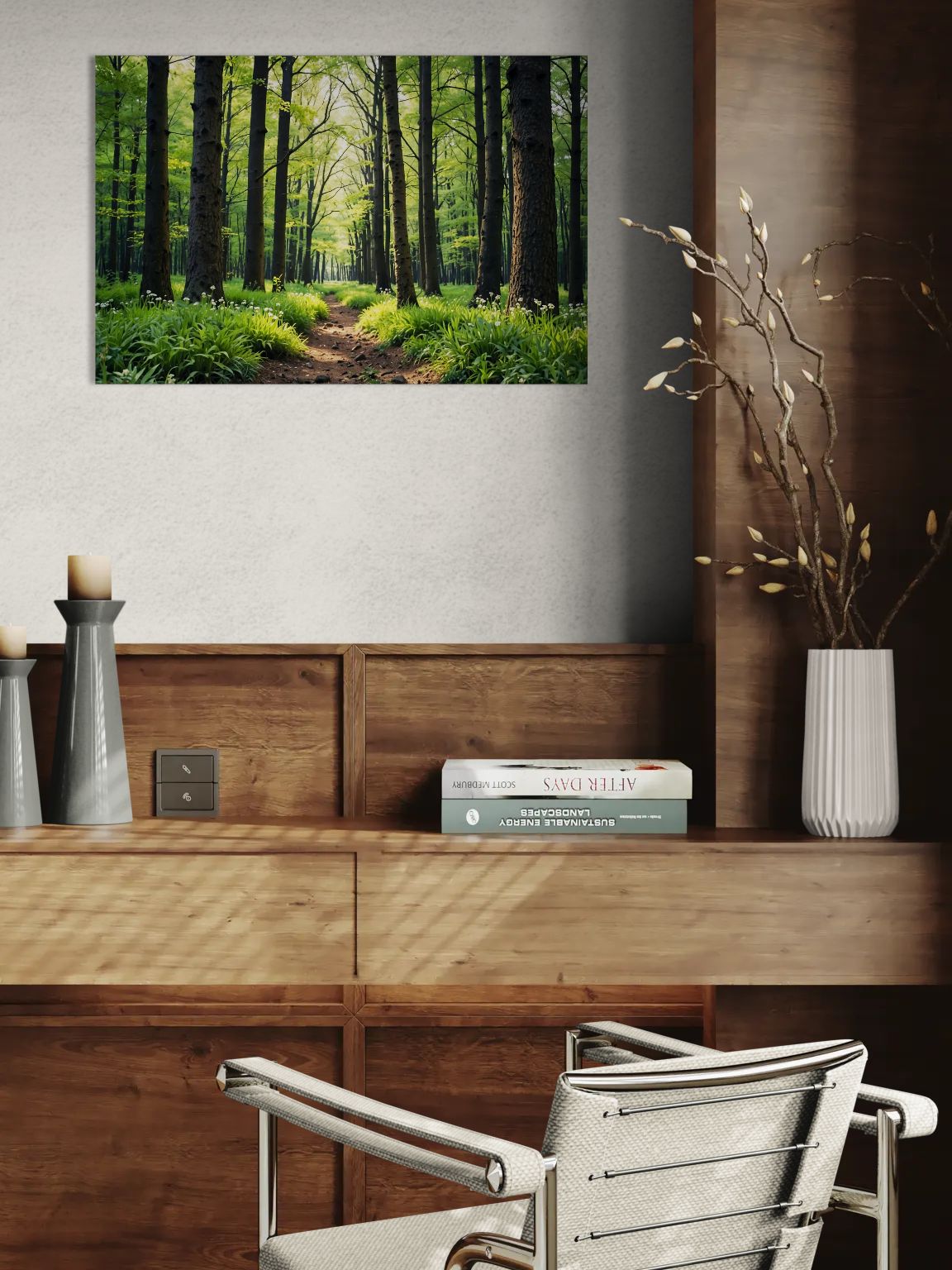 Tranquil Forest Path Canvas Wall Art - Serene Green Woods Print