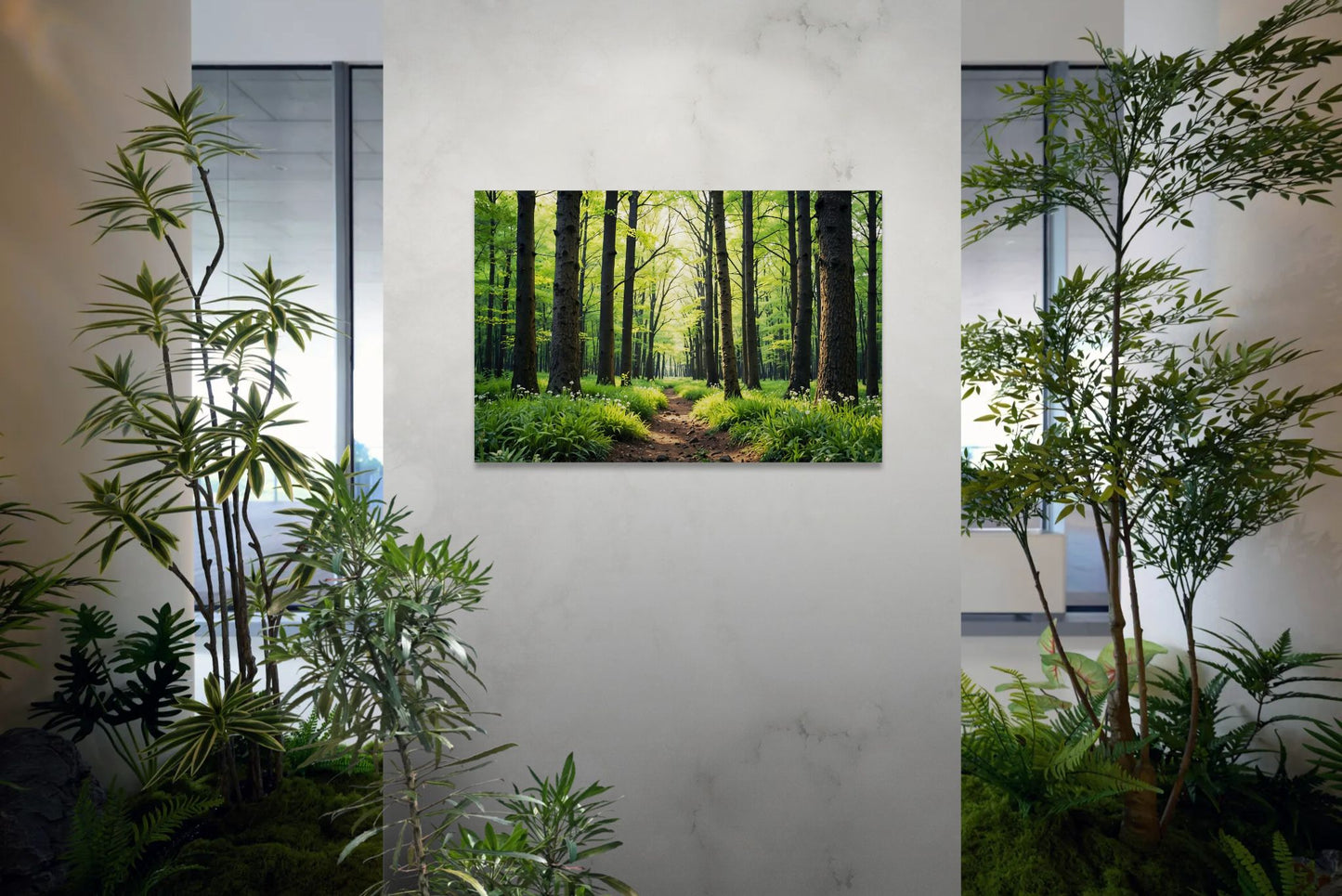 Tranquil Forest Path Canvas Wall Art - Serene Green Woods Print