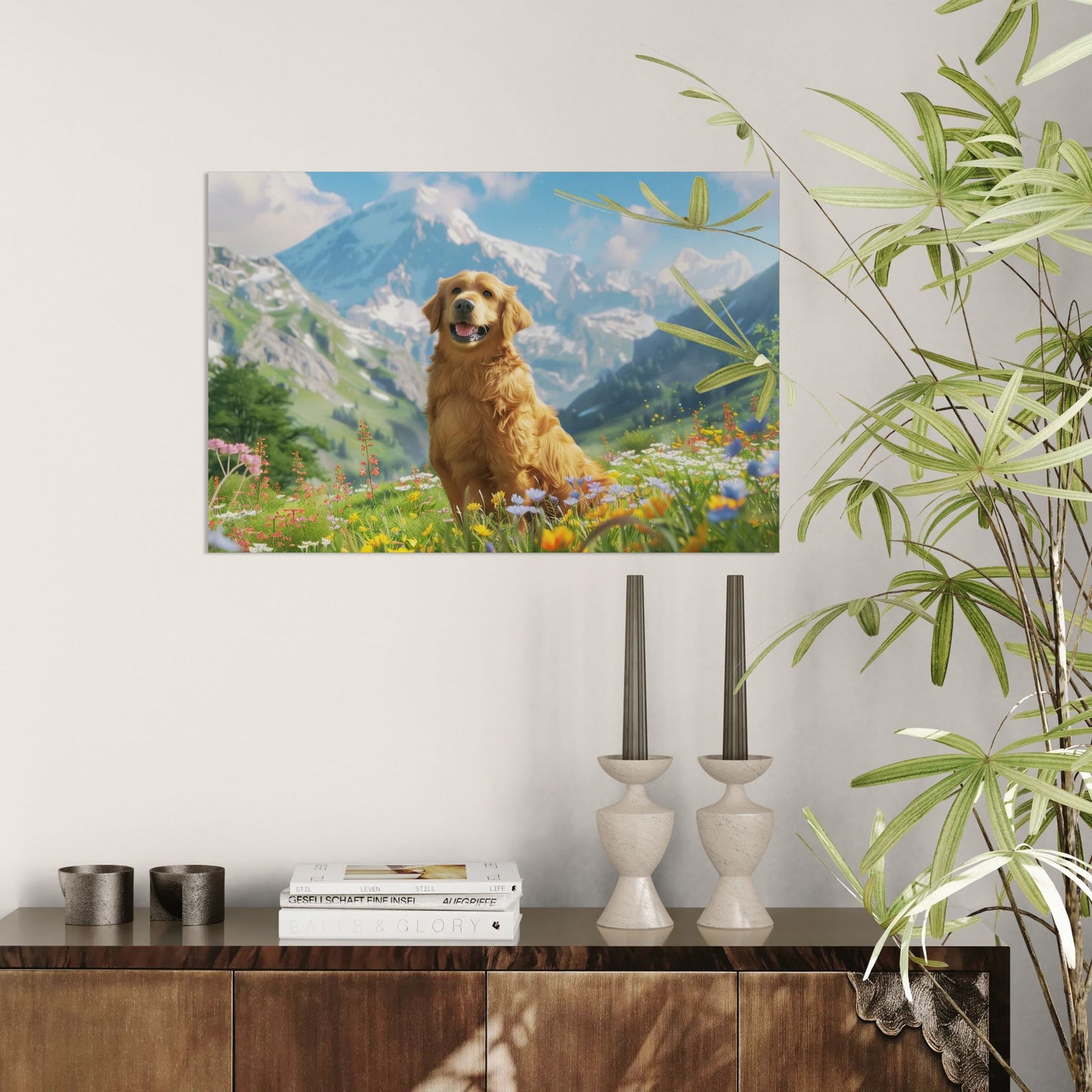 Golden Retriever Canvas Wall Art - Dog in Mountain Meadow Print