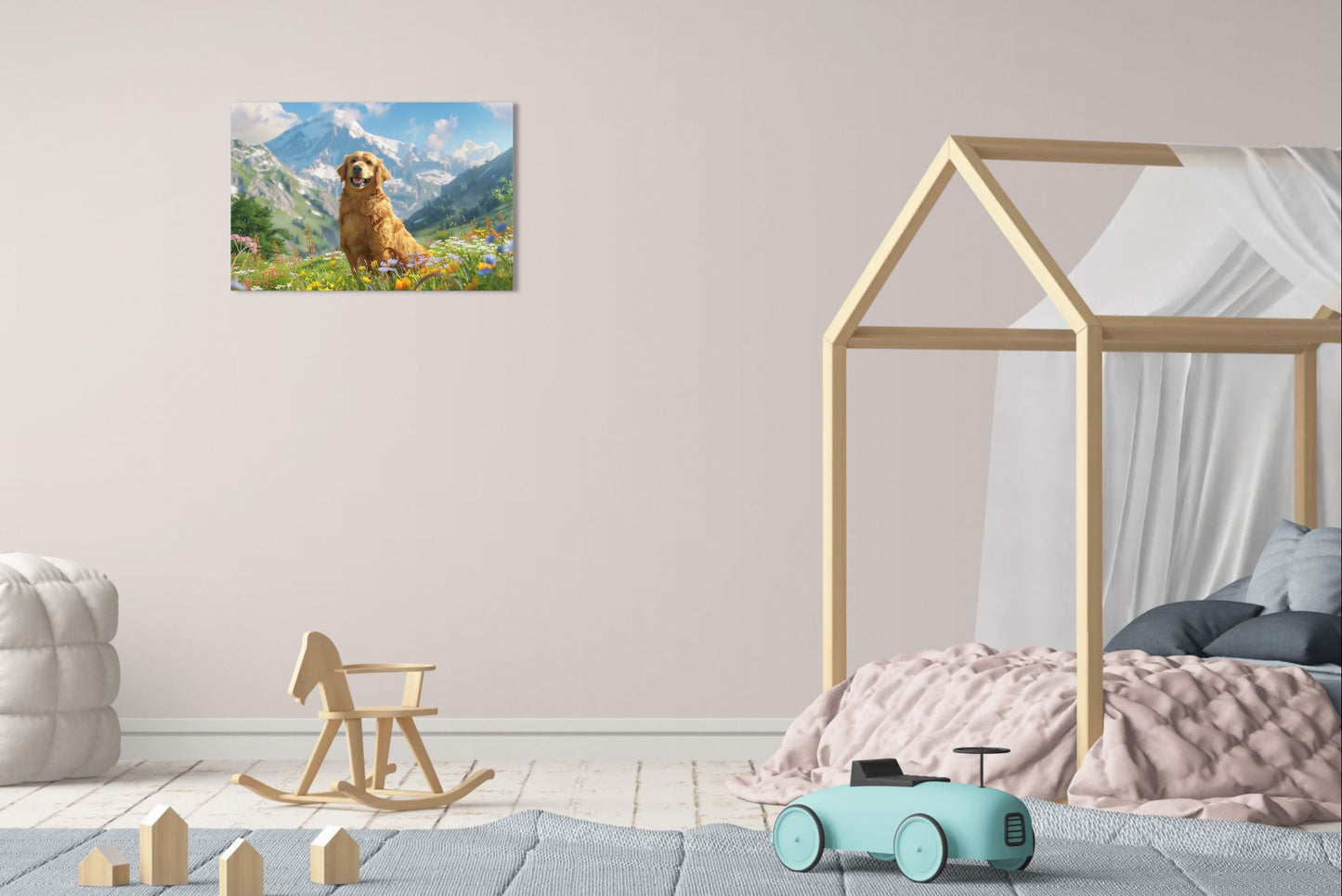 Golden Retriever Canvas Wall Art - Dog in Mountain Meadow Print