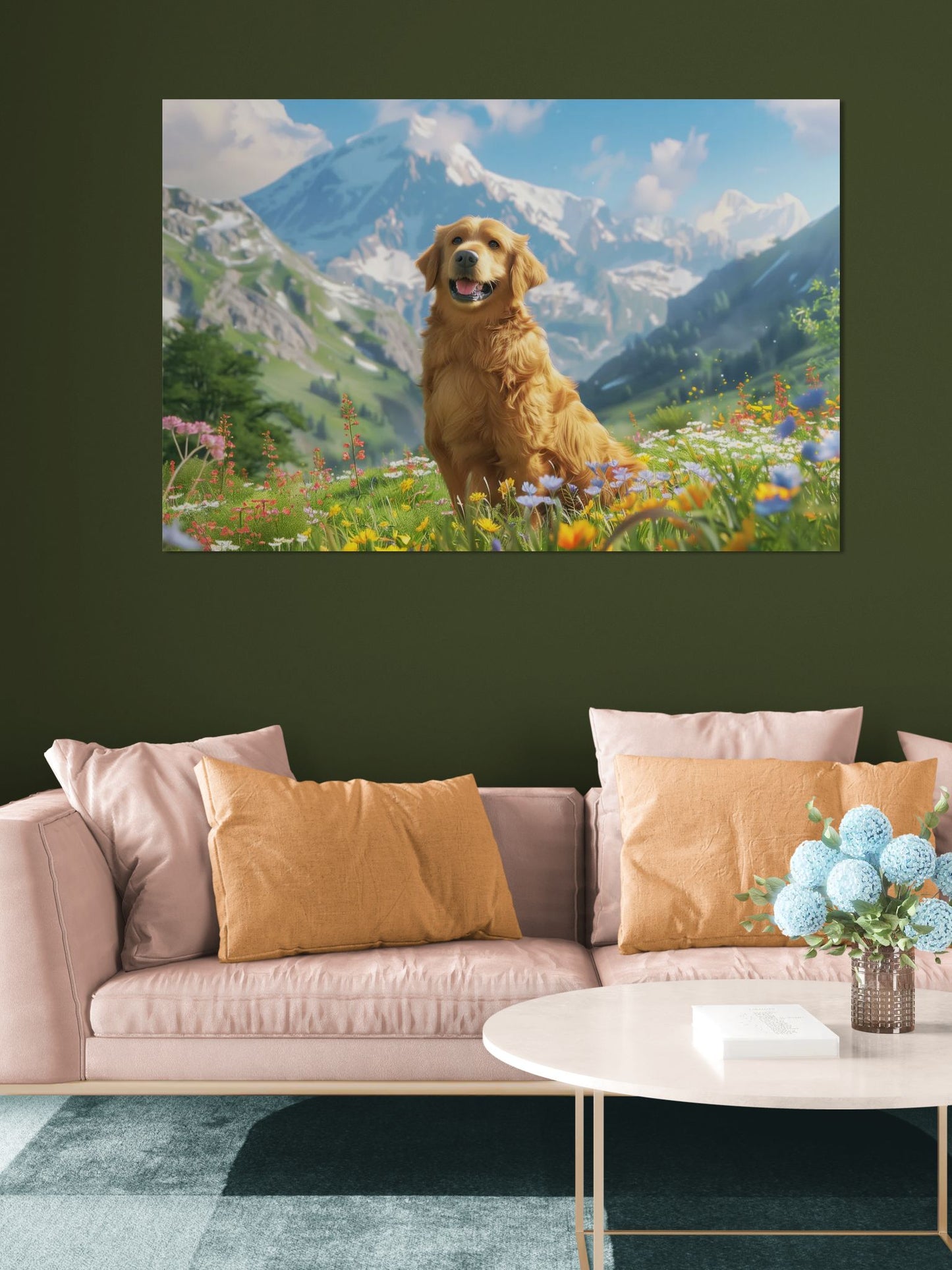 Golden Retriever Canvas Wall Art - Dog in Mountain Meadow Print